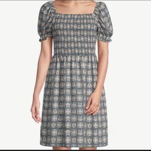 Loft / floral puff sleeve, square neck dress / XL